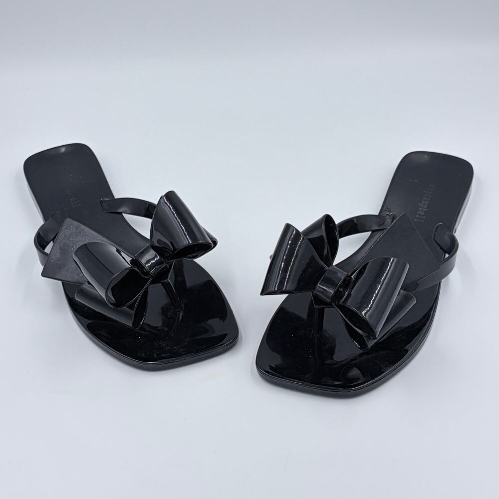 Jeffrey Campbell Sugary Jelly Bow Thong Sandals Black Shiny Size 7